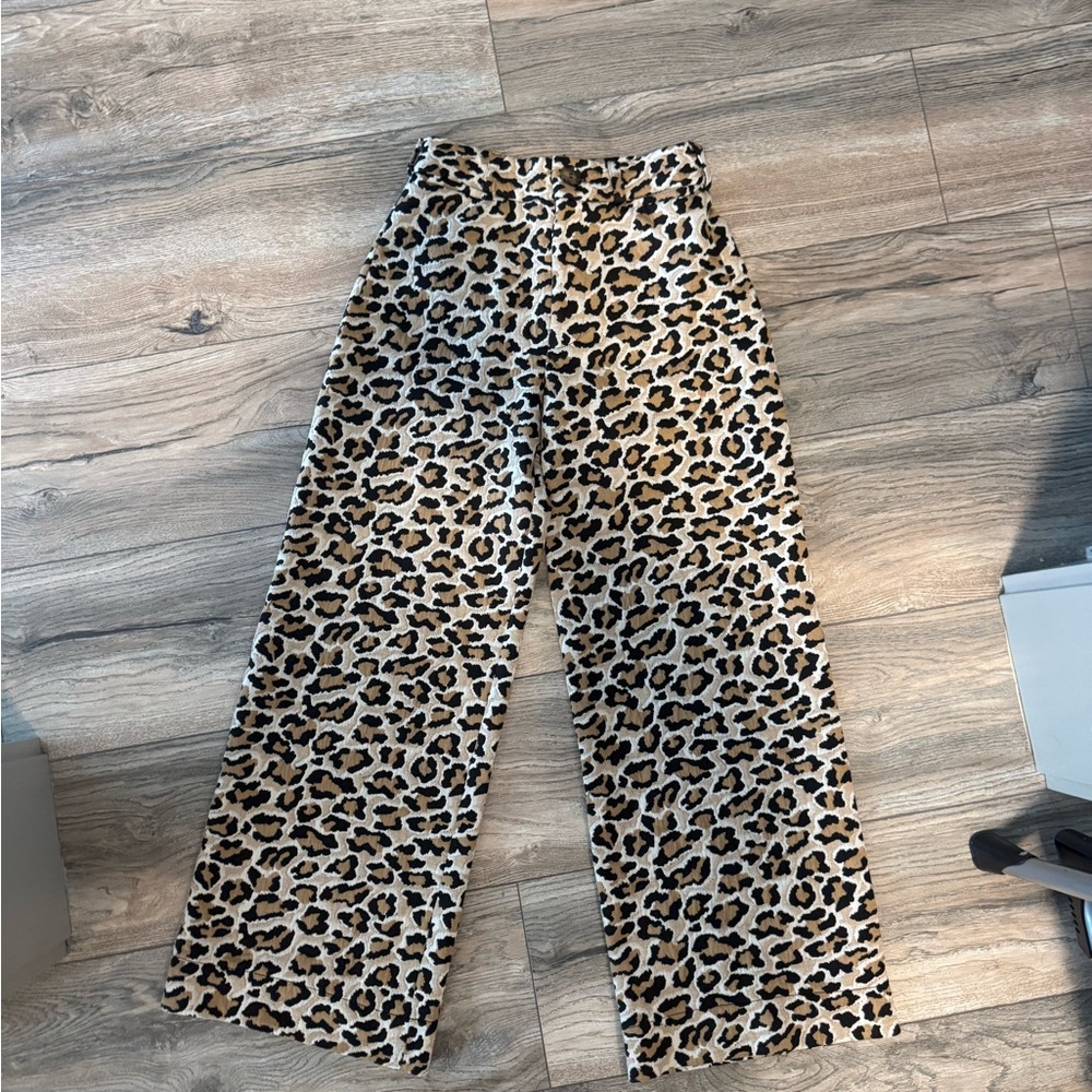 Maeve The Ettie High Rise Crop Leopard Print Wide Leg Pants